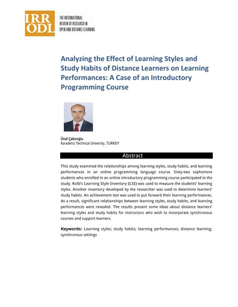 Analyzing the Effect of Learning Styles and Study Habits of  .